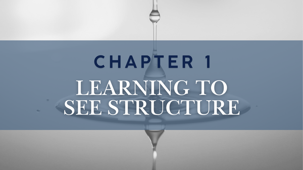 Black and white image of water droplet. "Chapter 1: Learning to See Structu